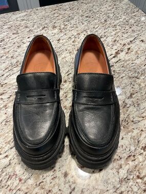 Ganni Chunky Lug Sole Penny Loafers — Black Leather — Size 37